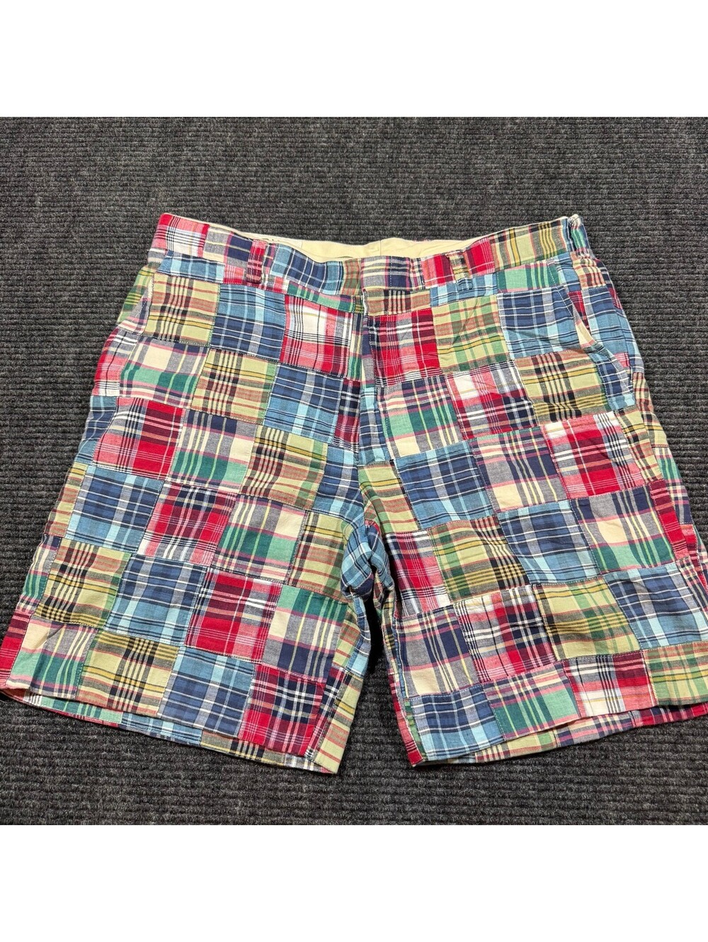 Vintage Orvis Mens 38 Patchwork Madras Plaid Shorts 100% Cotton Preppy